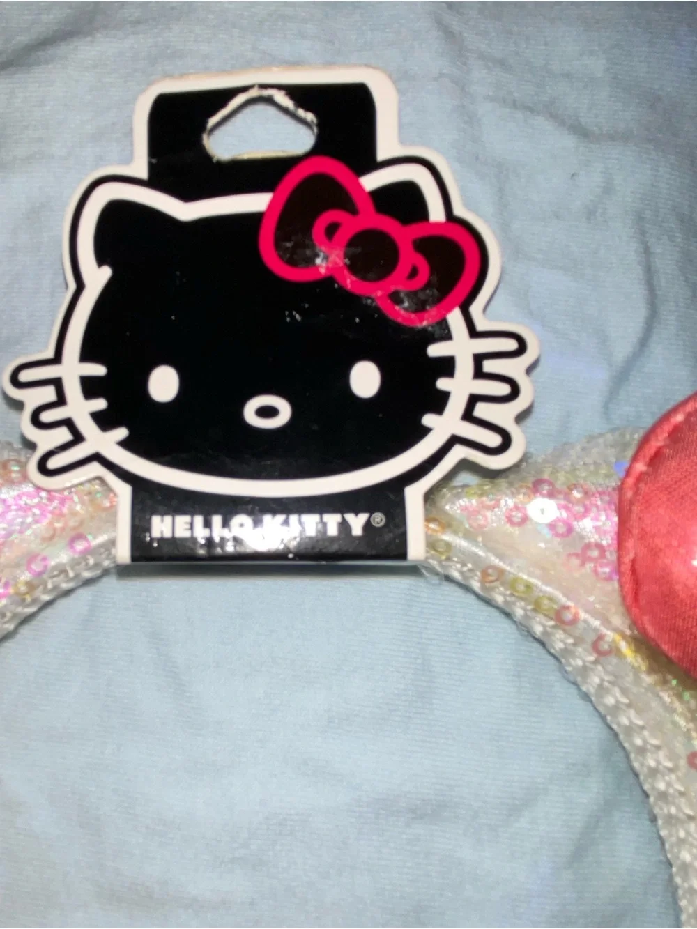1-Sanrio Hello Kitty Sequin Ear Headband with Satin Pink Bow